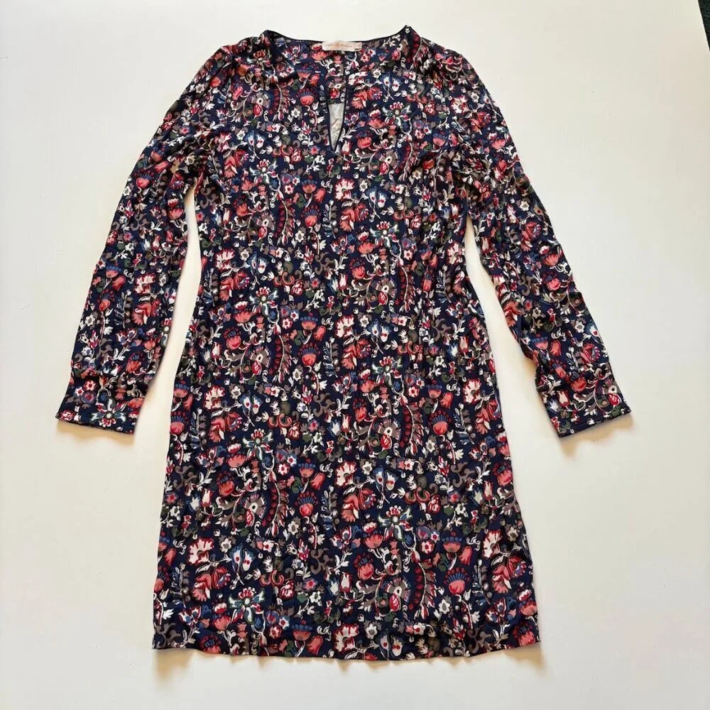 Tory Burch Soma Floral Key Hole Long Sleeve Shift Dress Garden Paisley Large